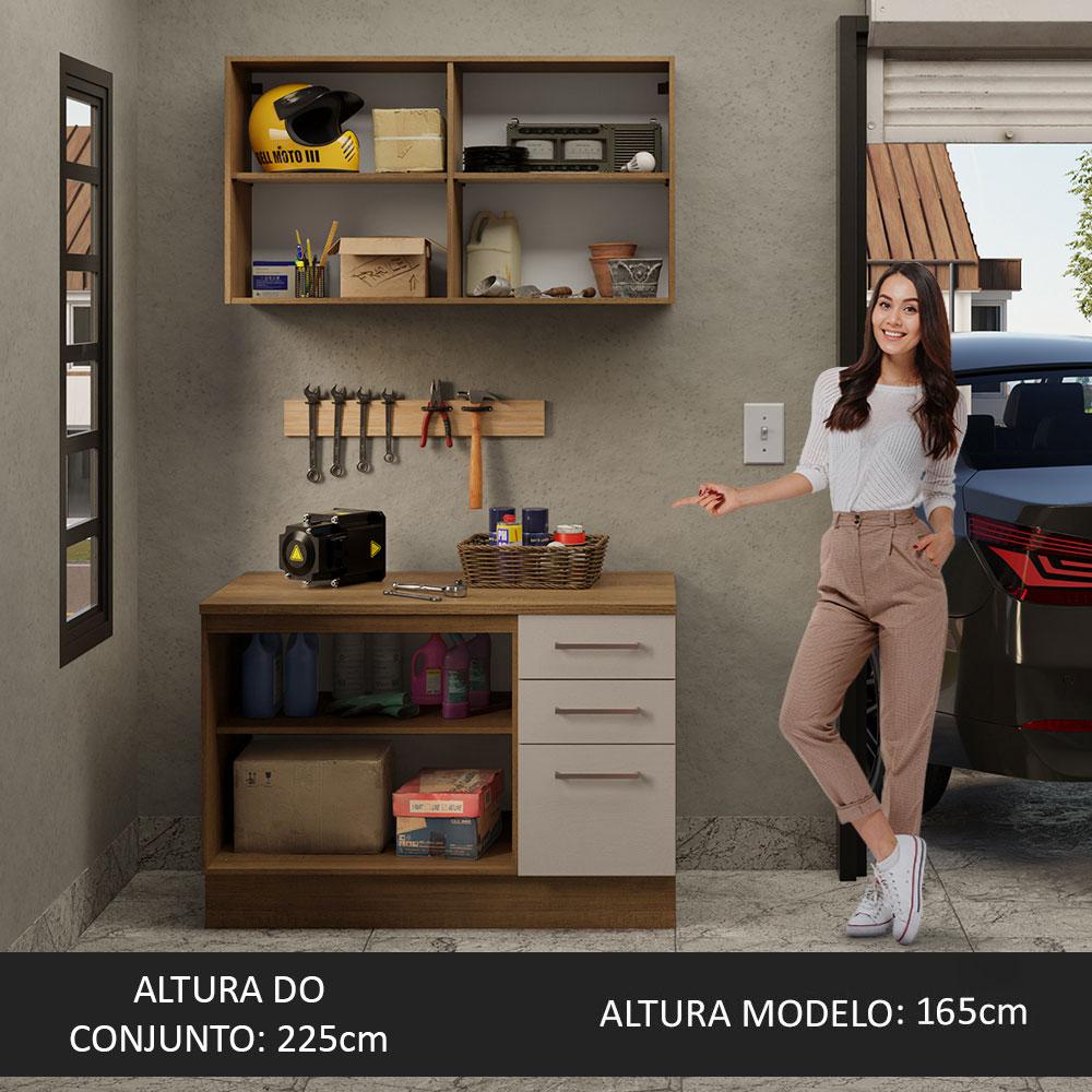 Kit com Balcão e Armário Aéreo Multiuso 120cm Rustic/Crema Agata Madesa