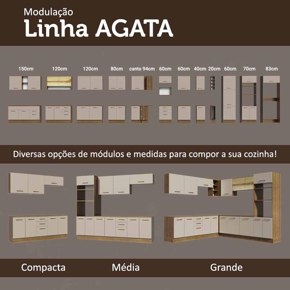 Kit com Balcão e Armário Aéreo Multiuso 120cm Rustic/Crema Agata Madesa