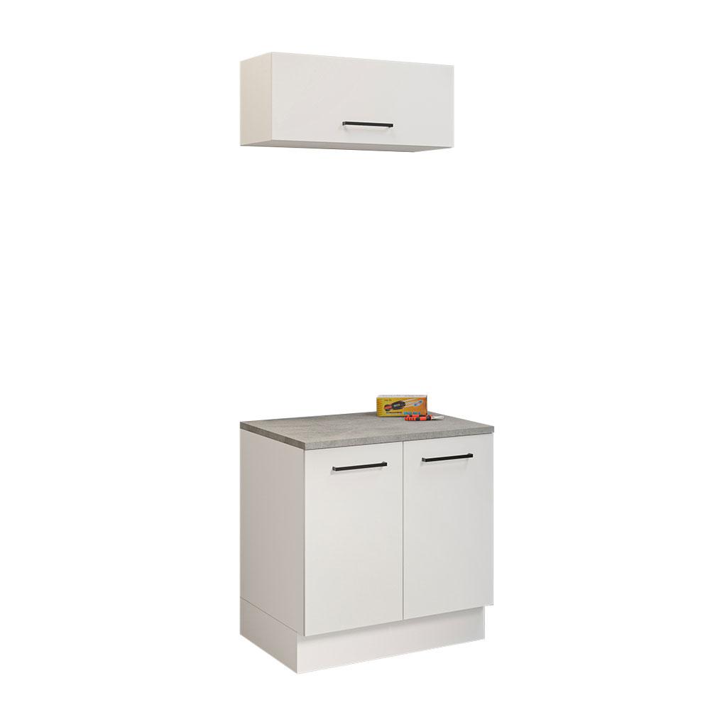 Kit com Balcão e Armário Aéreo Multiuso 80cm Branco Agata Madesa