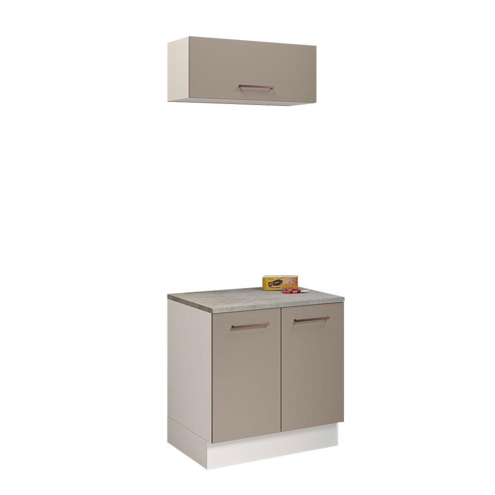 Kit com Balcão e Armário Aéreo Multiuso 80cm Branco/Crema Agata Madesa