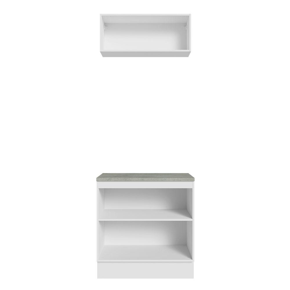 Kit com Balcão e Armário Aéreo Multiuso 80cm Branco/Preto Agata Madesa