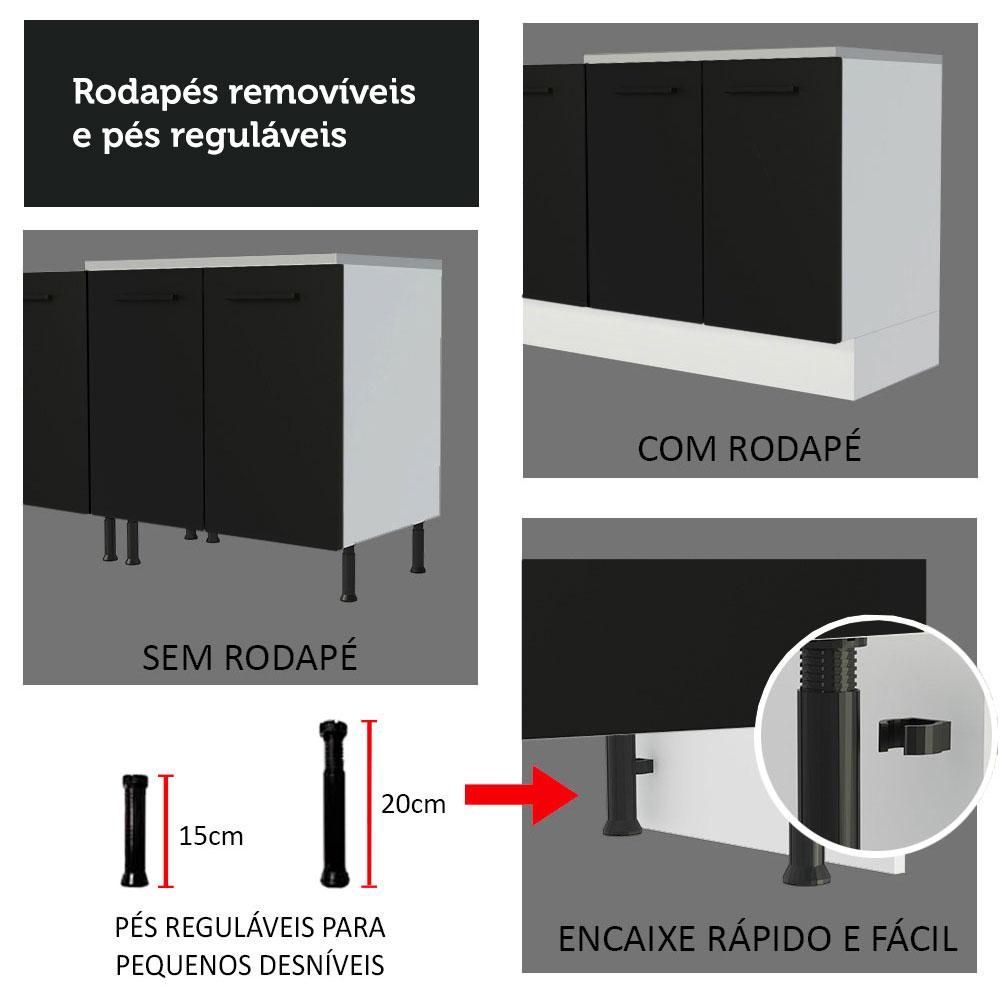 Kit com Balcão e Armário Aéreo Multiuso 80cm Branco/Preto Agata Madesa