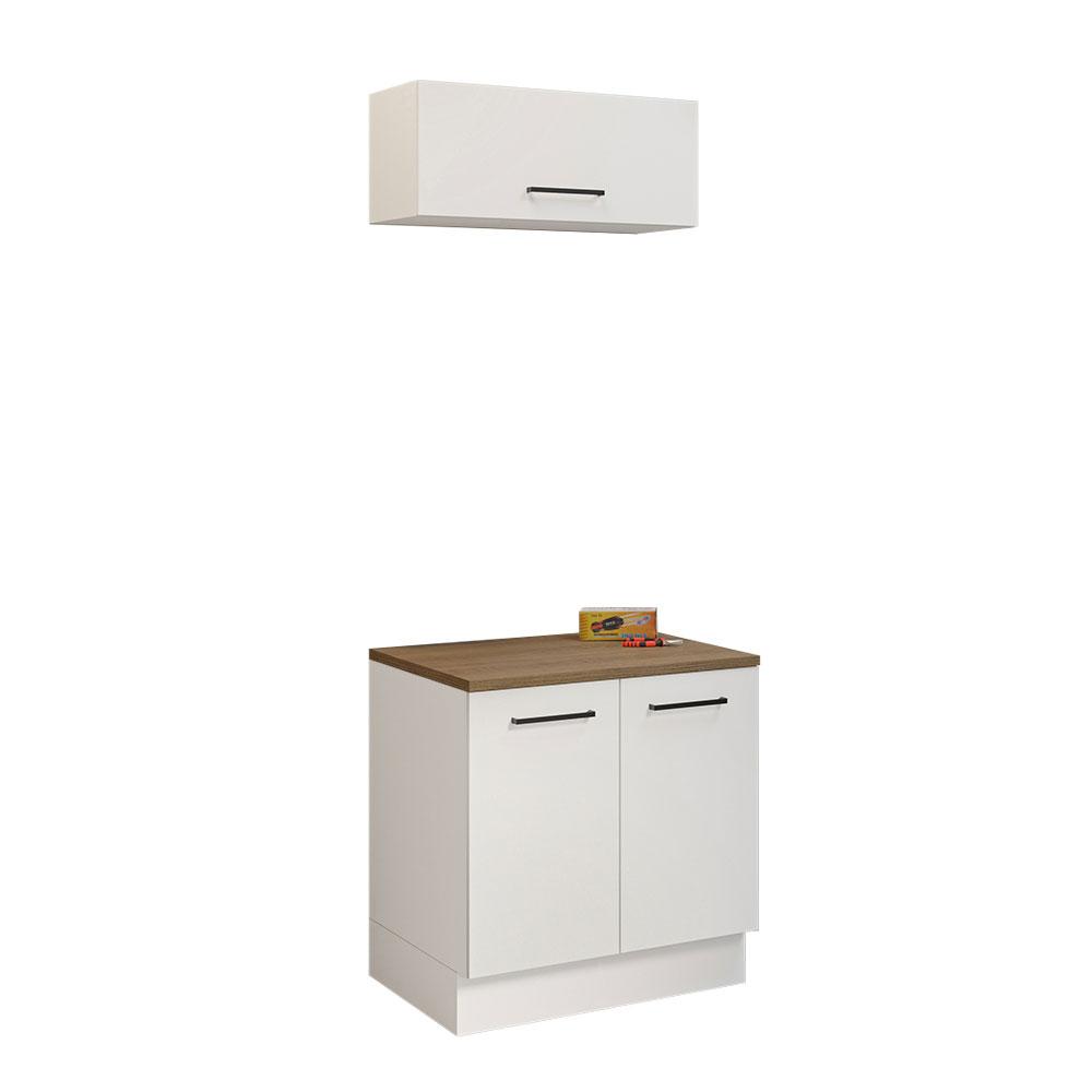 Kit com Balcão e Armário Aéreo Multiuso 80cm Branco/Rustic Agata Madesa