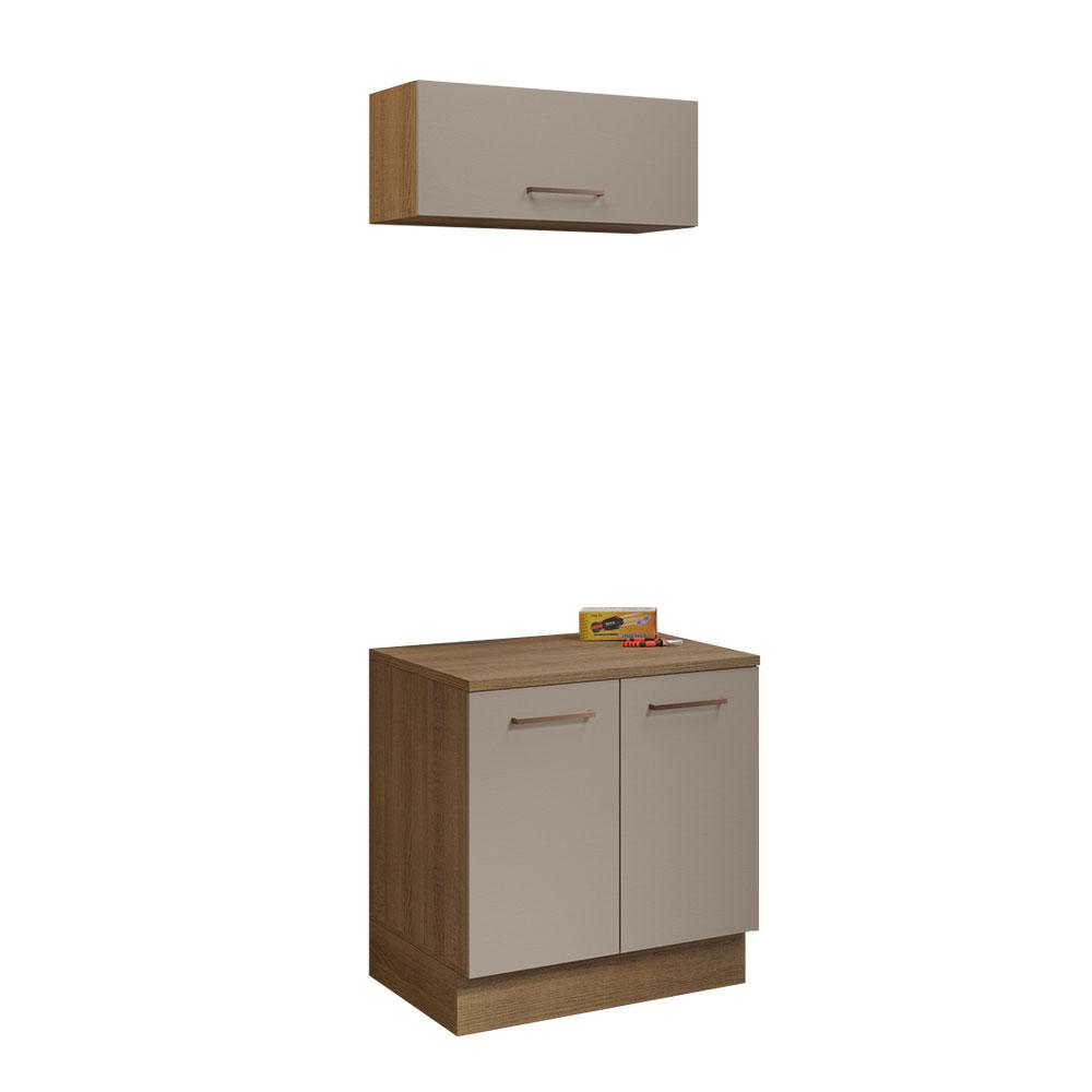 Kit com Balcão e Armário Aéreo Multiuso 80cm Rustic/Crema Agata Madesa