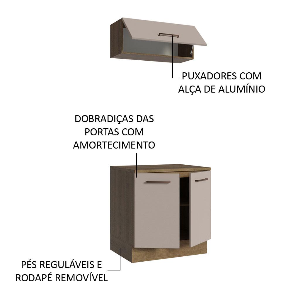 Kit com Balcão e Armário Aéreo Multiuso 80cm Rustic/Crema Agata Madesa