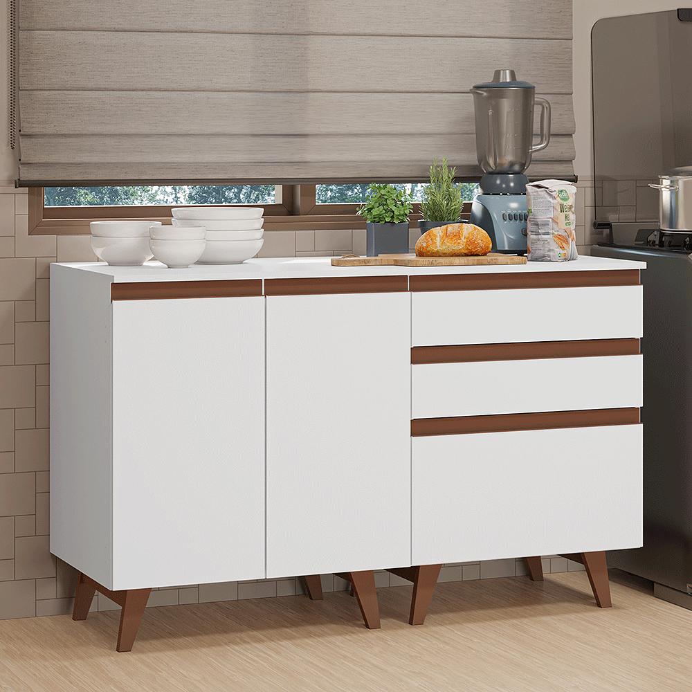 Kit com Dois Balcões de Cozinha 2 Portas 3 Gavetas (com tampo) Branco Reims Madesa