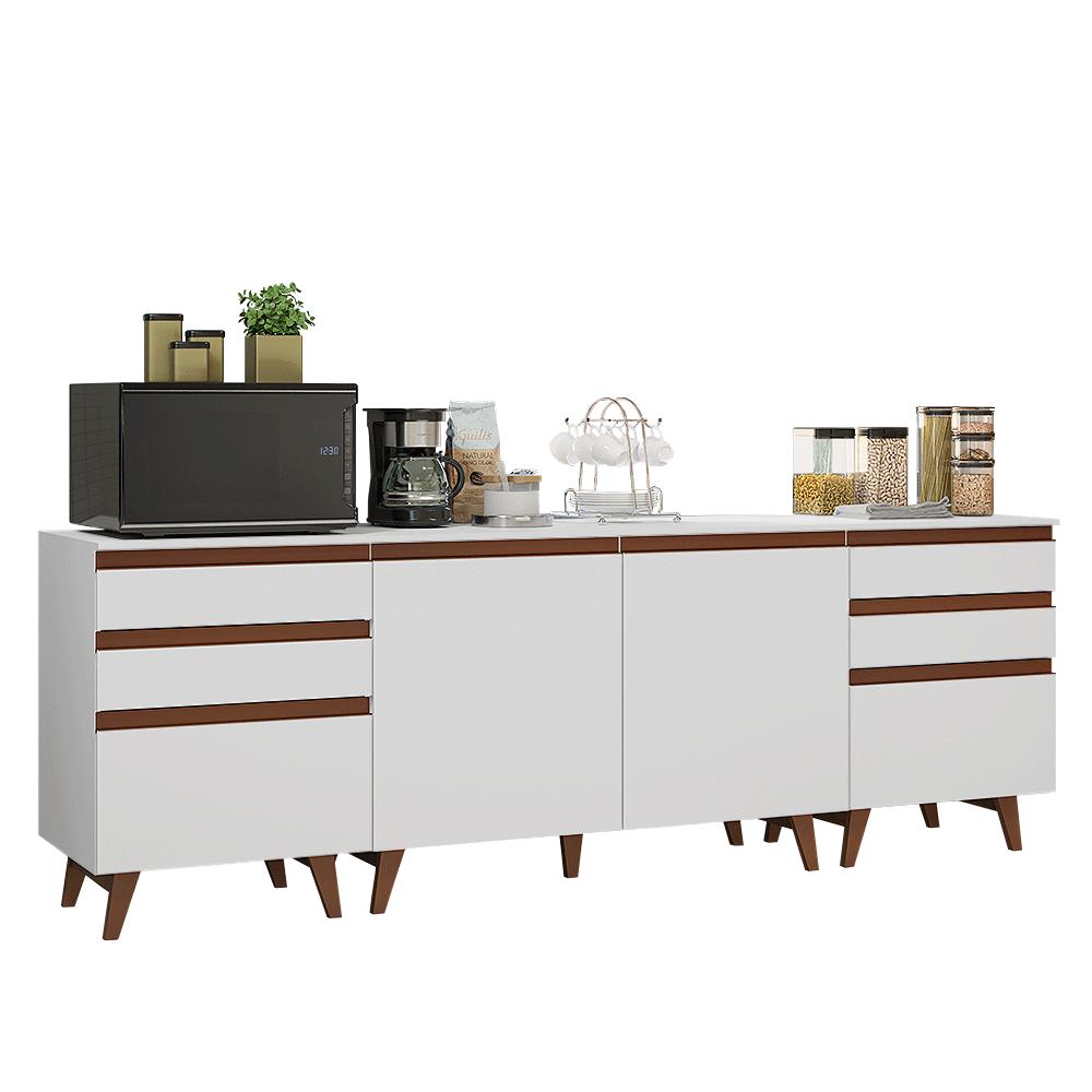 Kit com Três Balcões de Cozinha 2 Portas 6 Gavetas (com tampo) Branco Reims Madesa