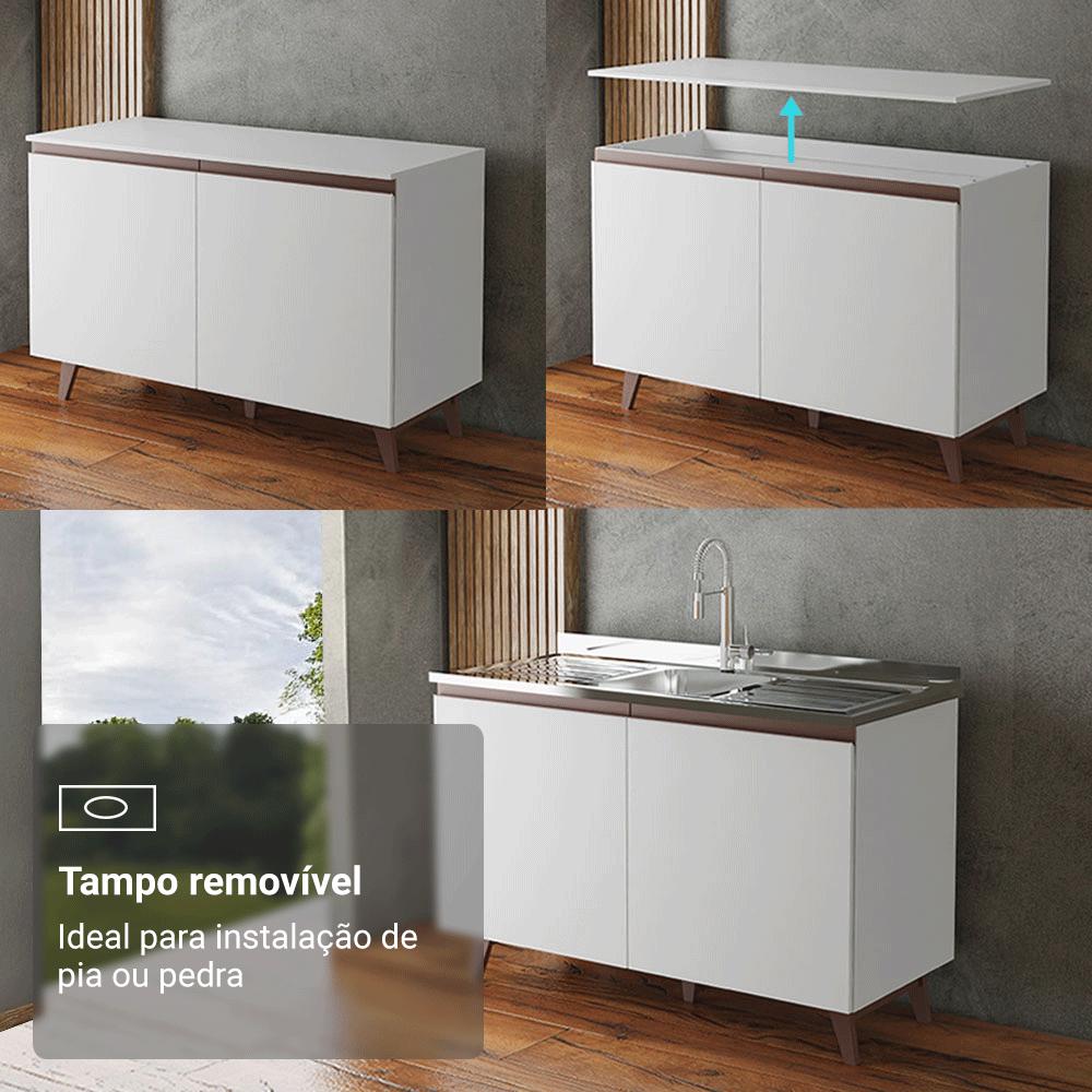 Kit com Três Balcões de Cozinha 2 Portas 6 Gavetas (com tampo) Branco Reims Madesa