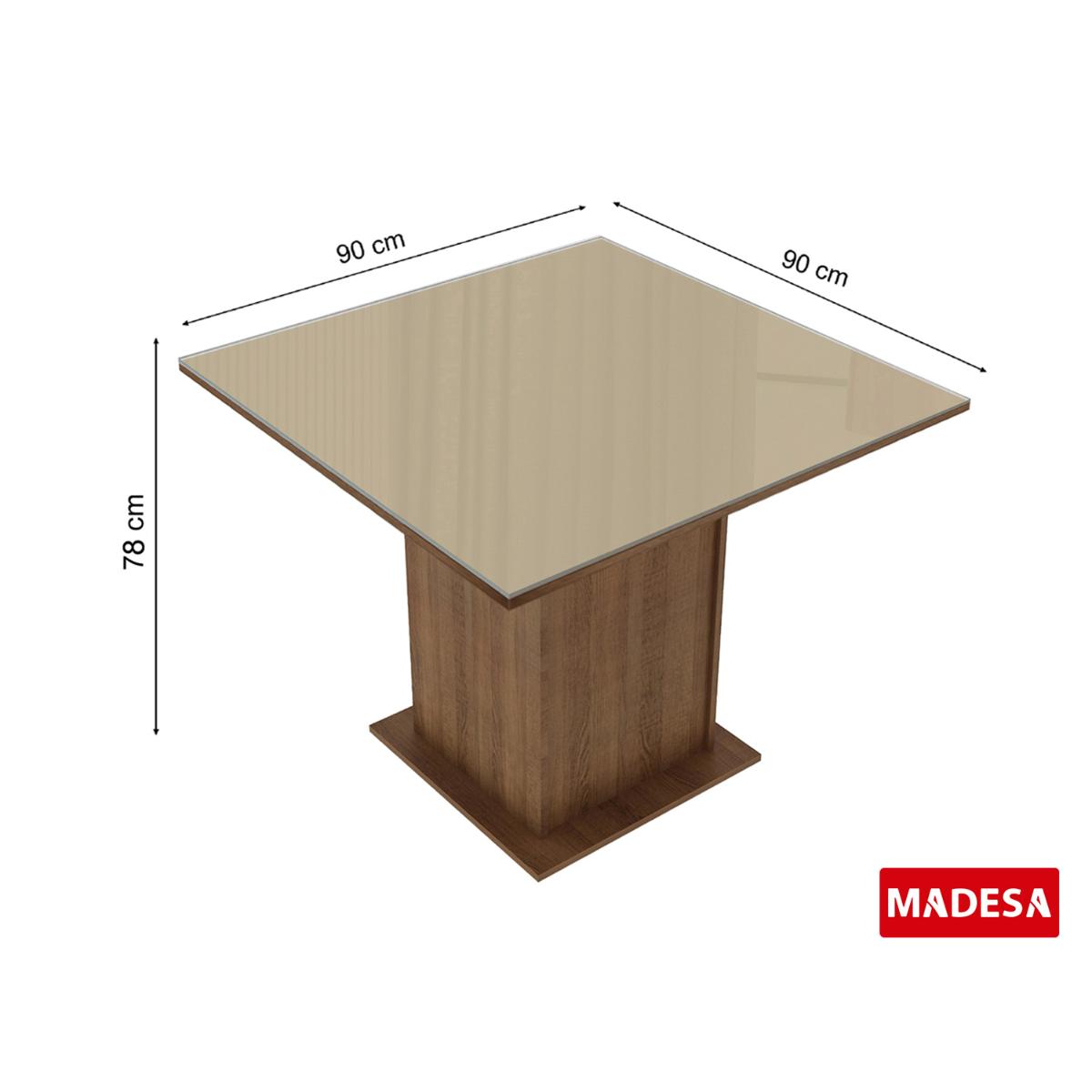 Mesa Madesa Quadrada Tampo de Vidro 5363 Rustic/Crema