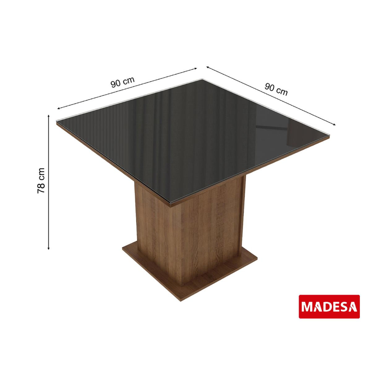 Mesa Madesa Quadrada Tampo de Vidro 5363 Rustic/Preto
