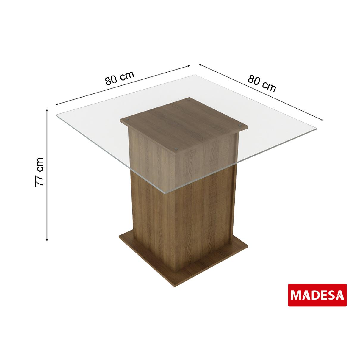 Mesa Madesa Quadrada com Tampo de Vidro 5332A - Rustic