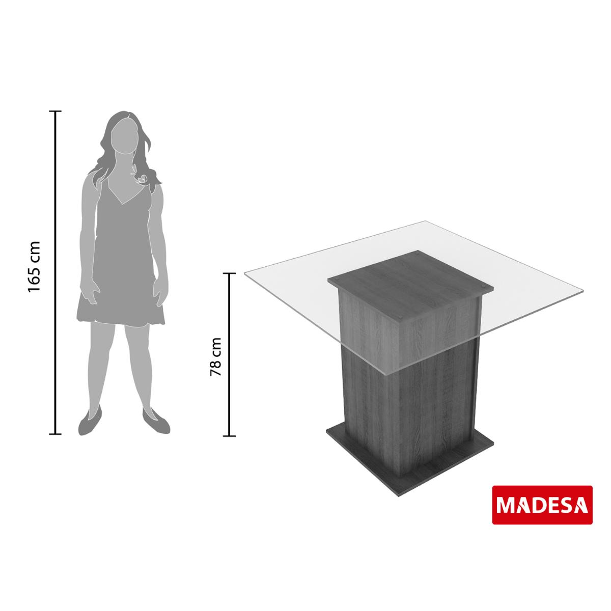 Mesa Madesa Quadrada com Tampo de Vidro 5332A - Rustic