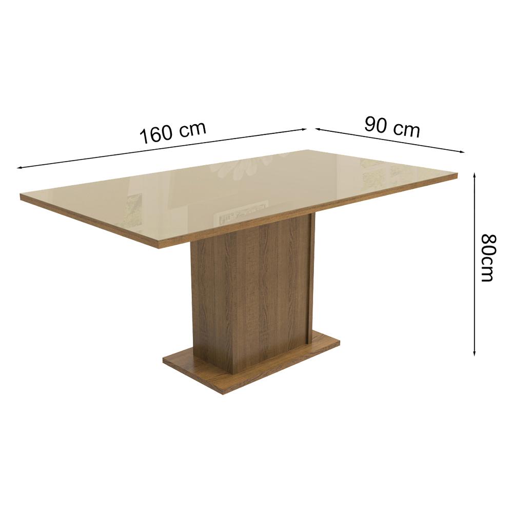Mesa Madesa Retangular Tampo de Vidro 5275 - Rustic/Crema