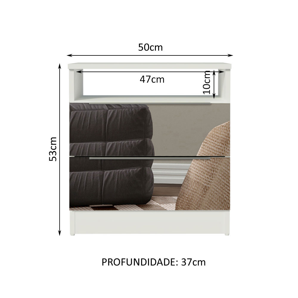 Mesa de Cabeceira Madesa 3227 2 Gavetas com Espelho - Branco