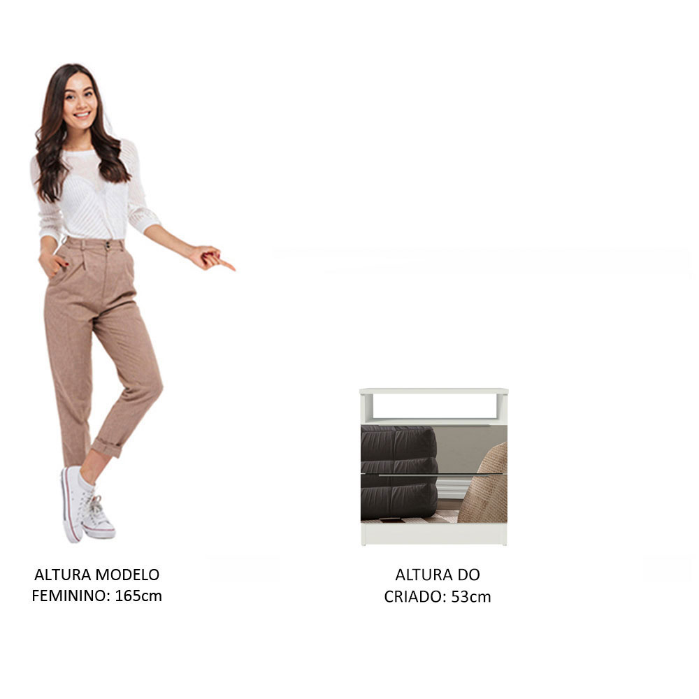 Mesa de Cabeceira Madesa 3227 2 Gavetas com Espelho - Branco