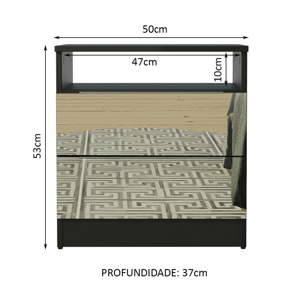Mesa de Cabeceira Madesa 3227 2 Gavetas com Espelho - Preto