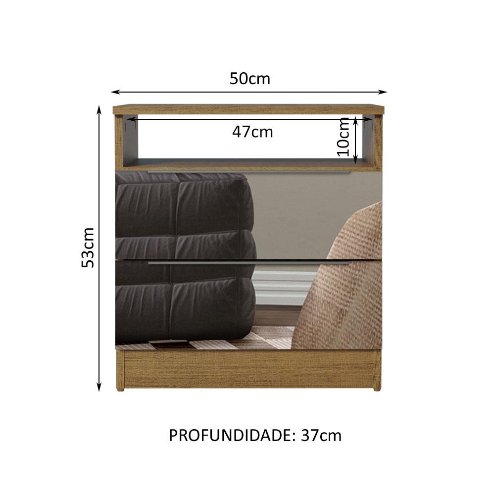 Mesa de Cabeceira Madesa 3227 2 Gavetas com Espelho - Rustic
