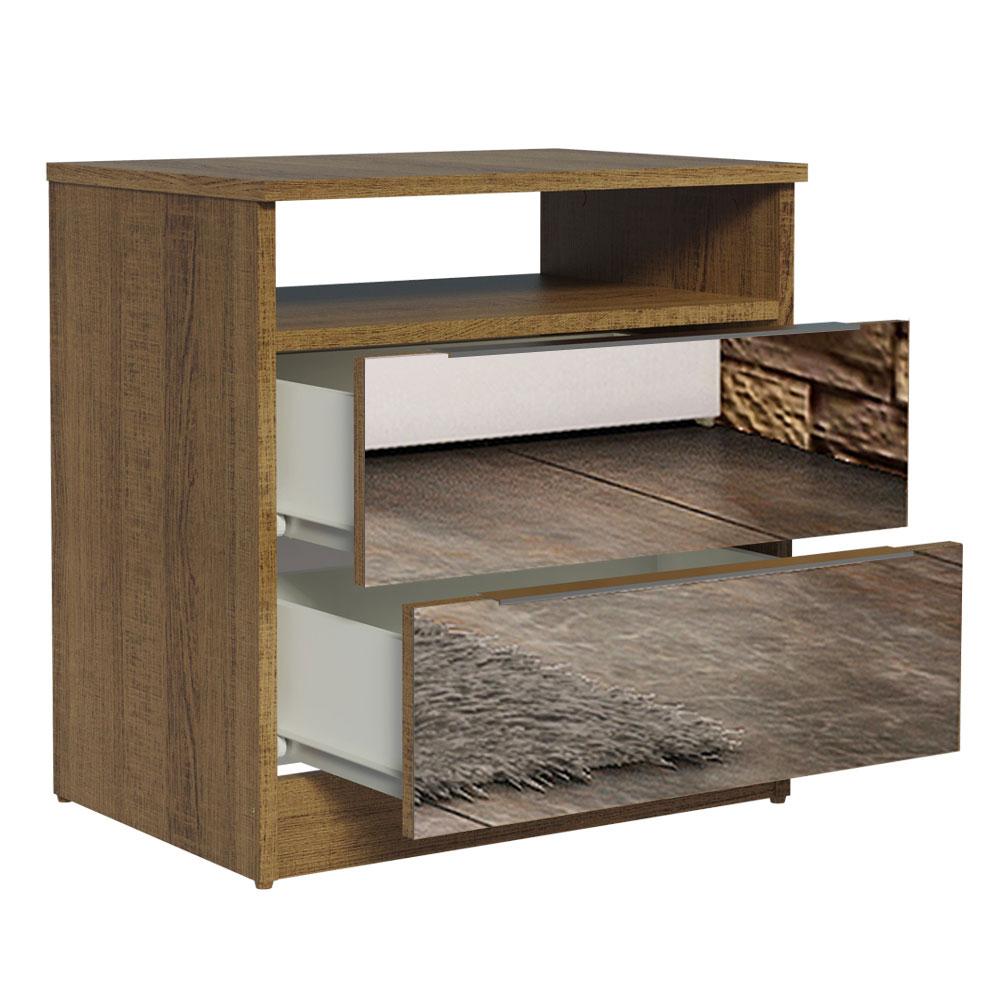 Mesa de Cabeceira Madesa 3227 2 Gavetas com Espelho - Rustic