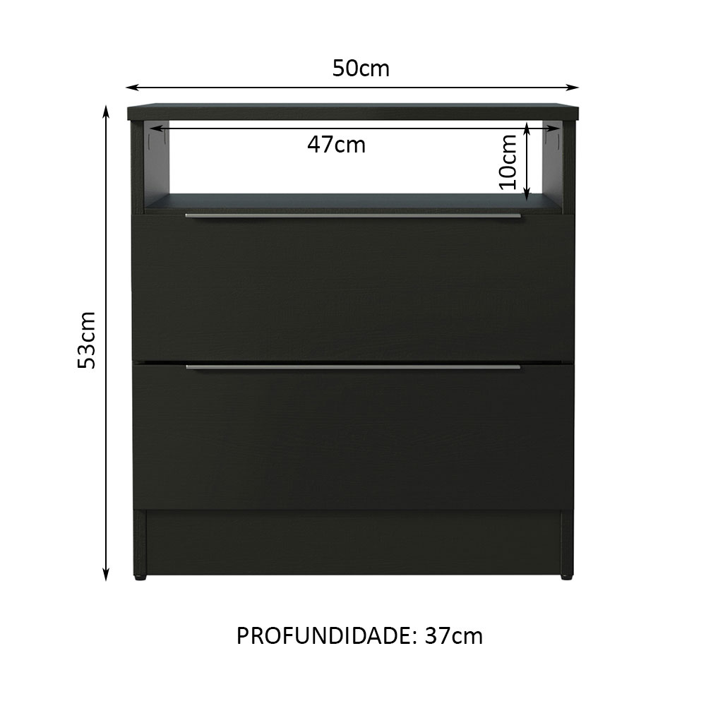 Mesa de Cabeceira Madesa 3227 com 2 Gavetas - Preto