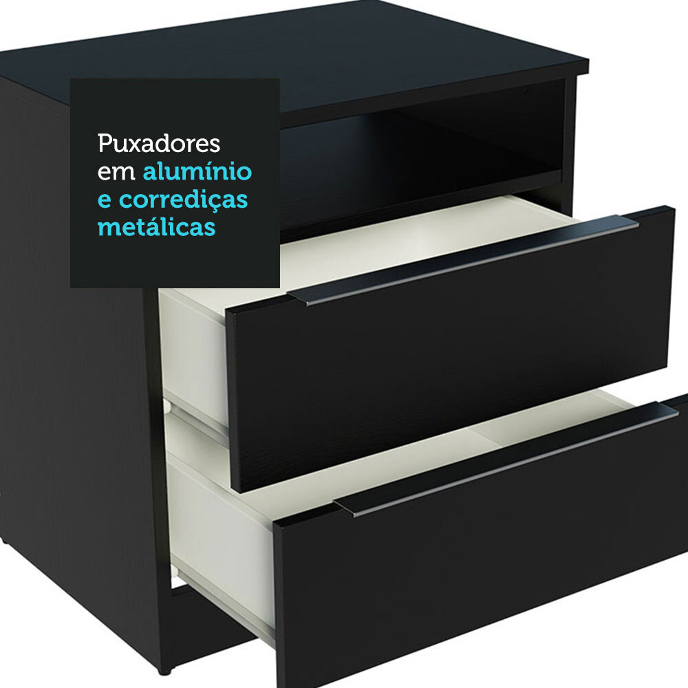 Mesa de Cabeceira Madesa 3227 com 2 Gavetas - Preto