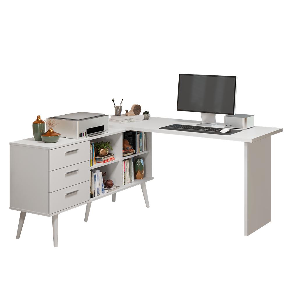 Mesa de Escritório em L 3 Gavetas Branco Lisboa Madesa XA