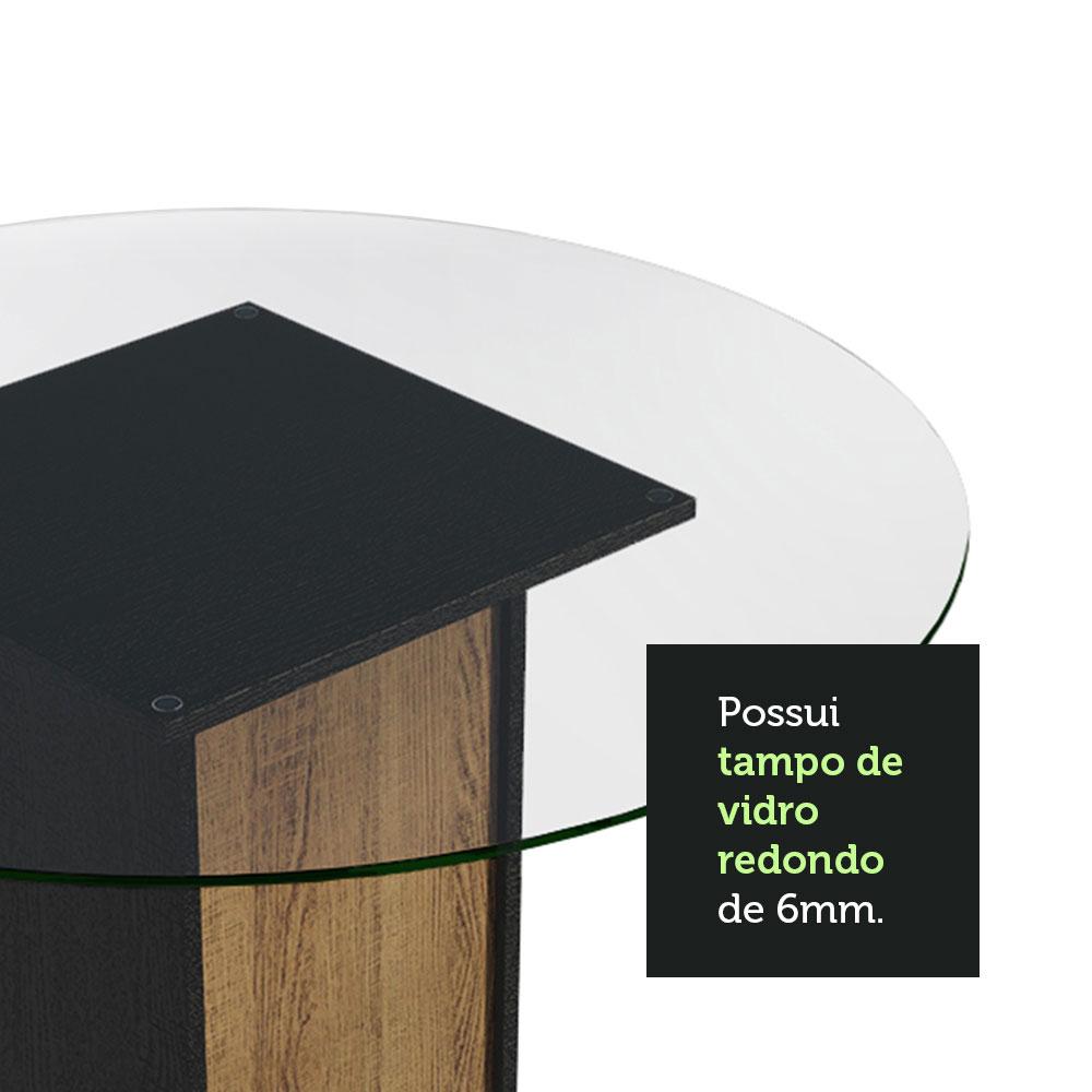 Mesa de Jantar Redonda Madesa 5324 com Tampo de Vidro - Preto/Rustic
