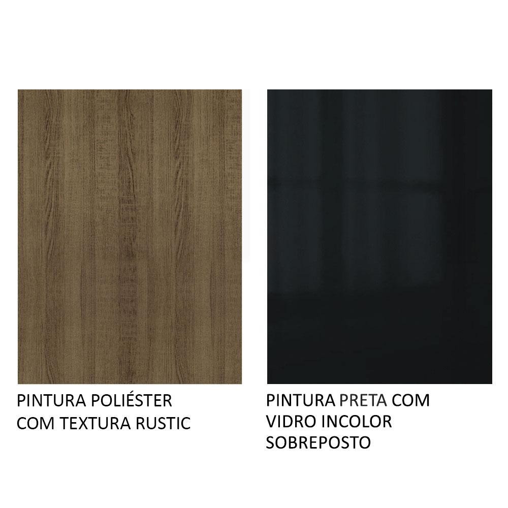 Mesa de Jantar Retangular Tampo de Vidro Rustic/Preto 5364 Madesa