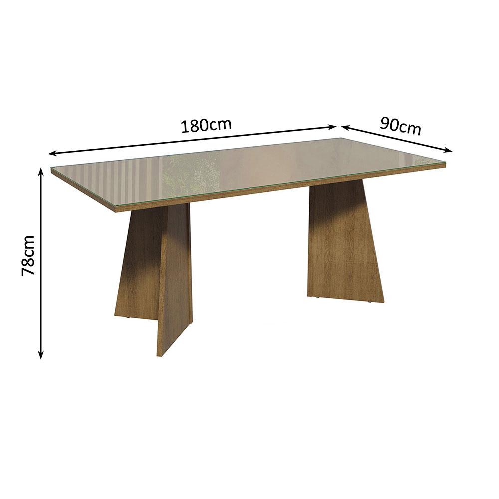 Mesa de Jantar Retangular com Tampo de Vidro Rustic/Crema 5388 Madesa