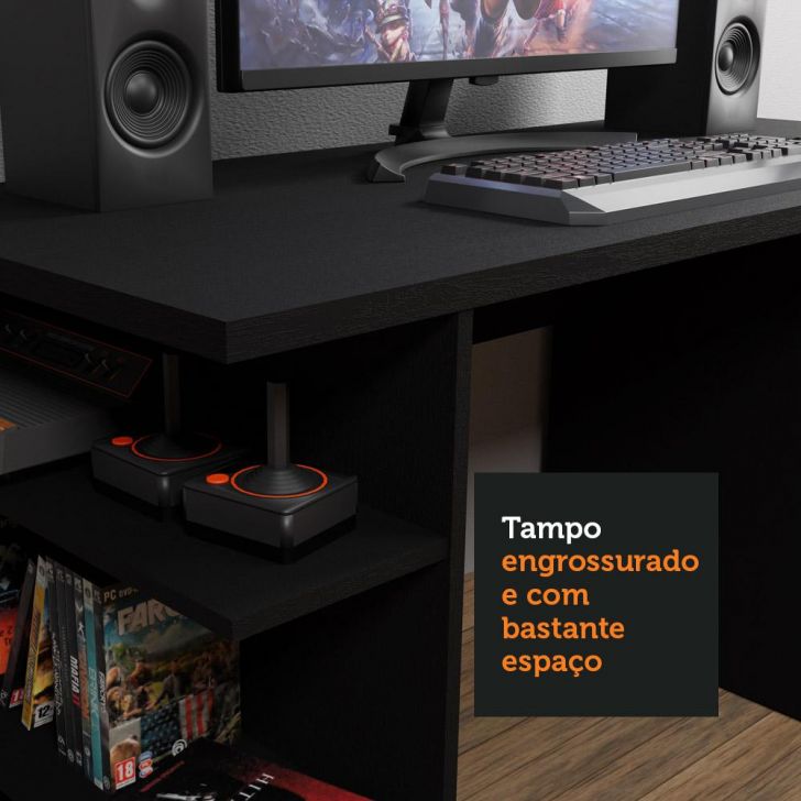 Mesa para Computador Gamer Preta 9414 Madesa - Madesa Móveis