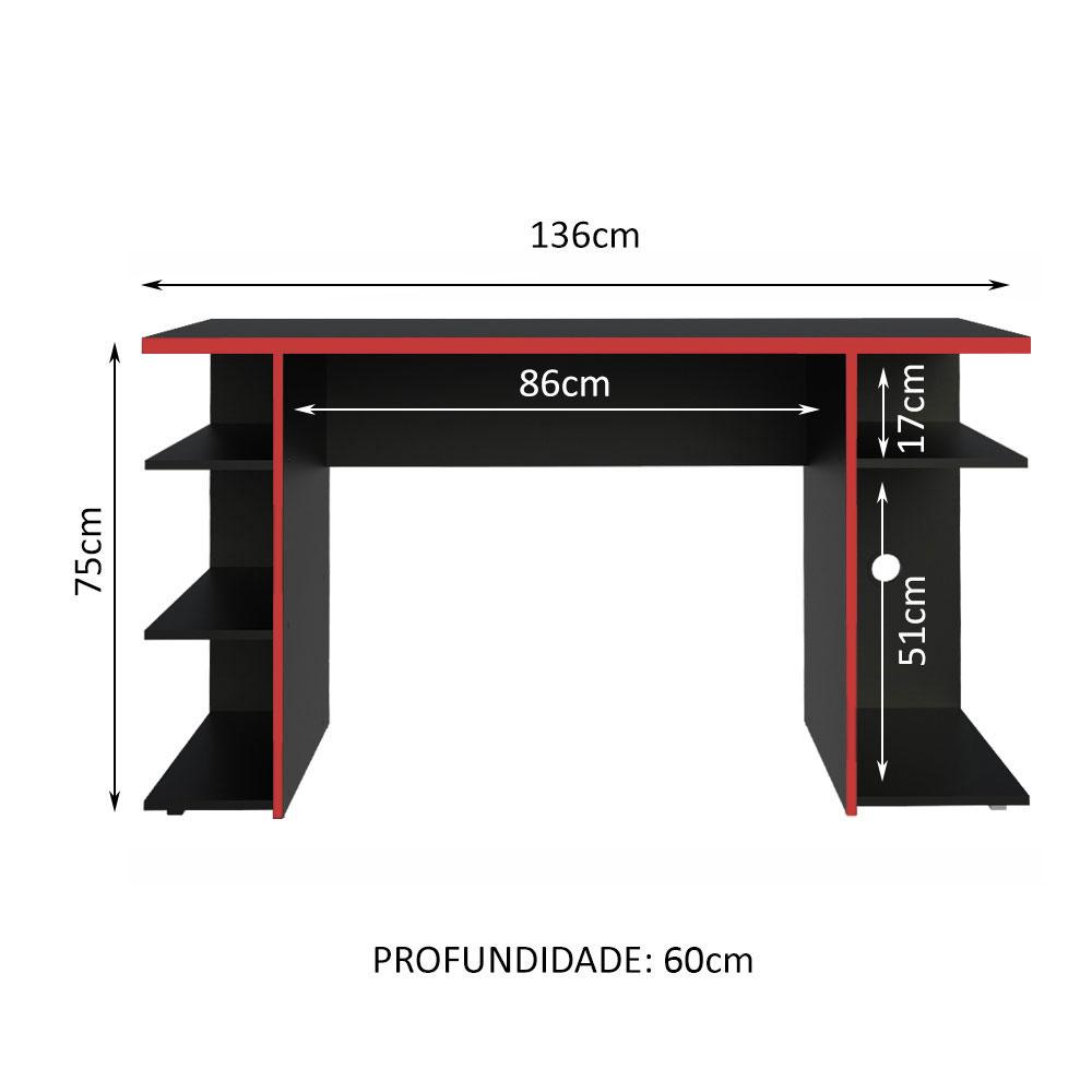 Mesa para Computador Gamer Madesa 9409 - Preto/Vermelho