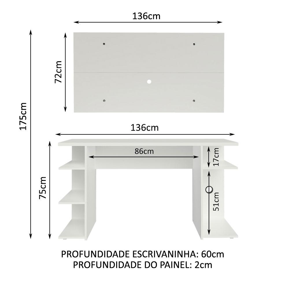 Mesa para Computador Gamer Madesa 9409 e Painel para TV até 50 Polegadas - Branco