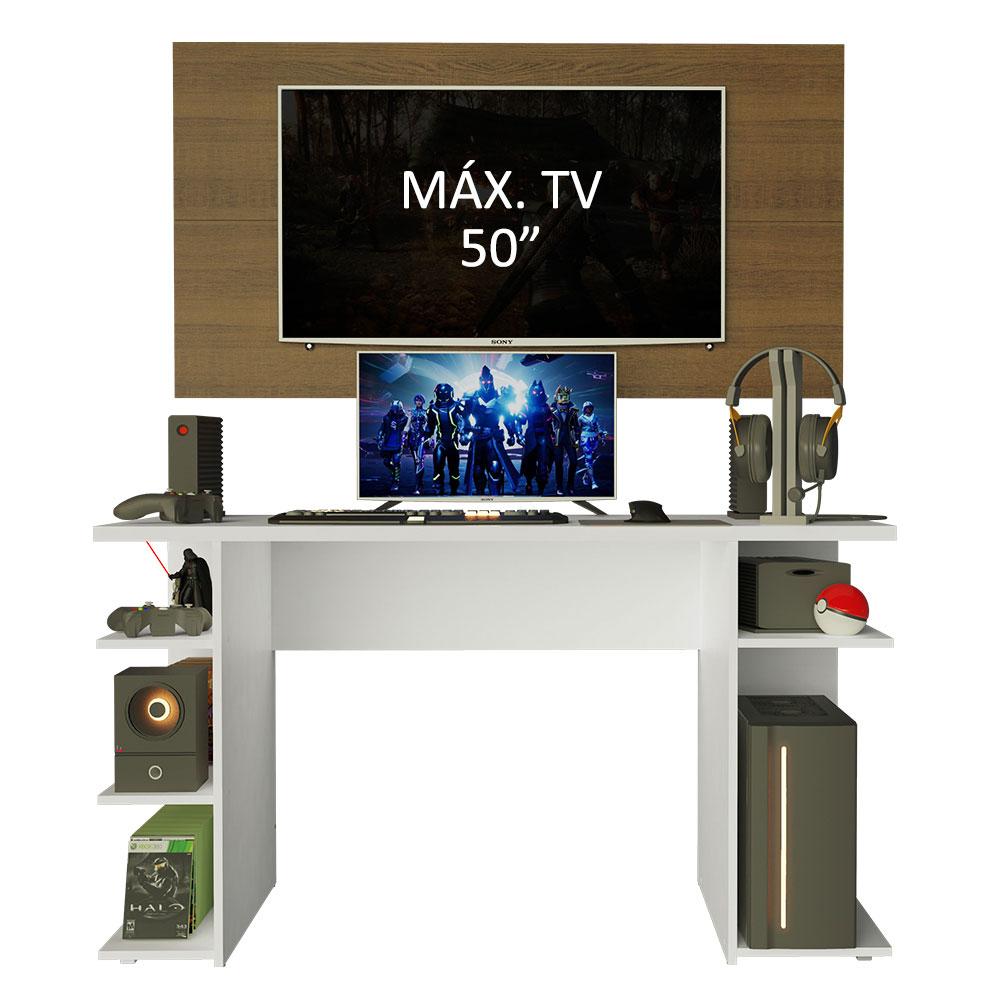 Mesa para Computador Gamer Madesa 9409 e Painel para TV até 50 Polegadas - Branco/Rustic