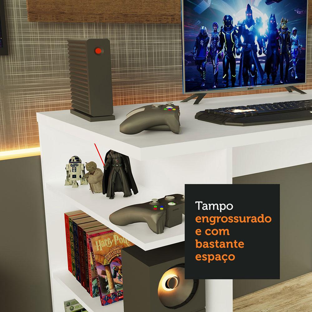 Mesa para Computador Gamer Madesa 9409 e Painel para TV até 50 Polegadas - Branco/Rustic