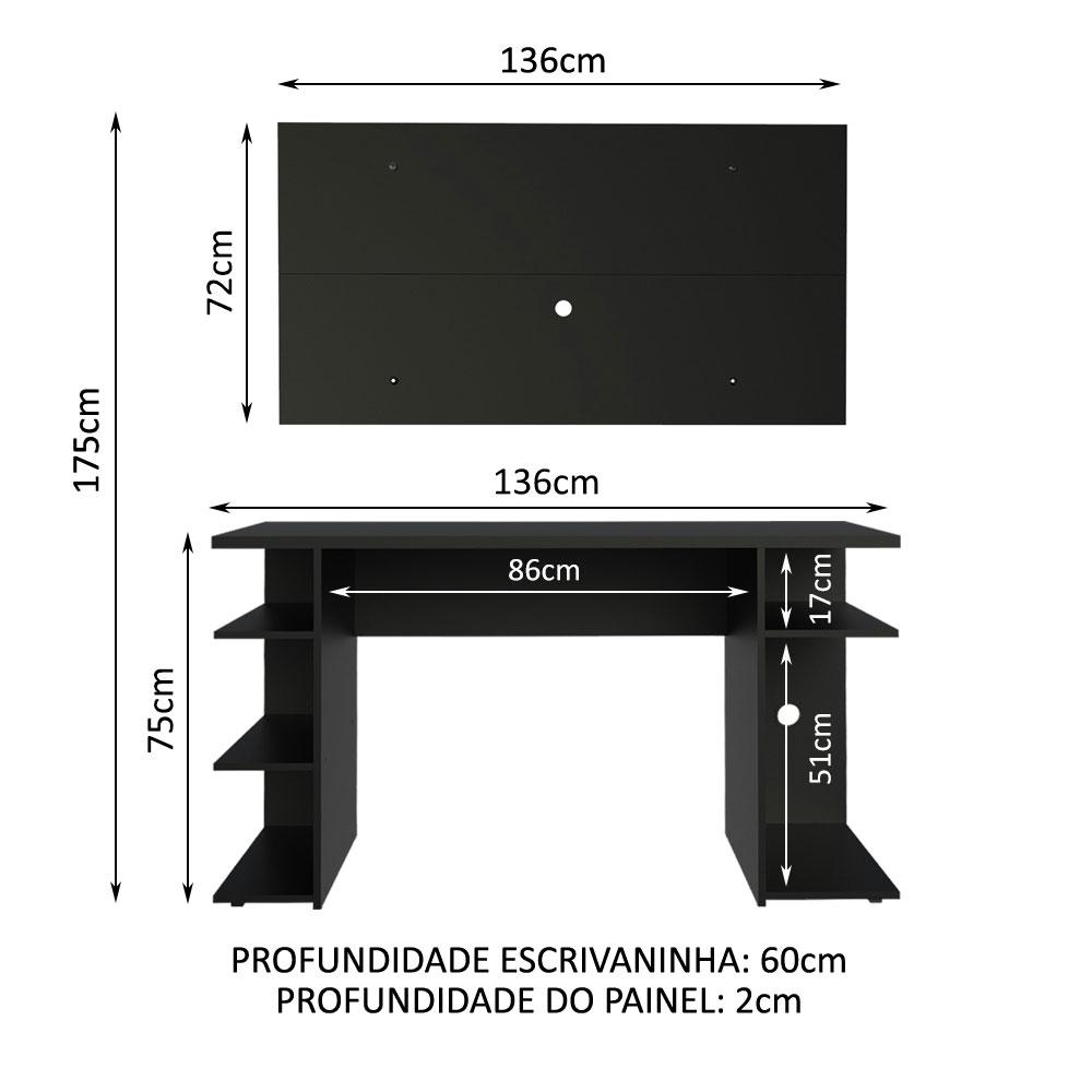 Mesa para Computador Gamer Madesa 9409 e Painel para TV até 50 Polegadas - Preto