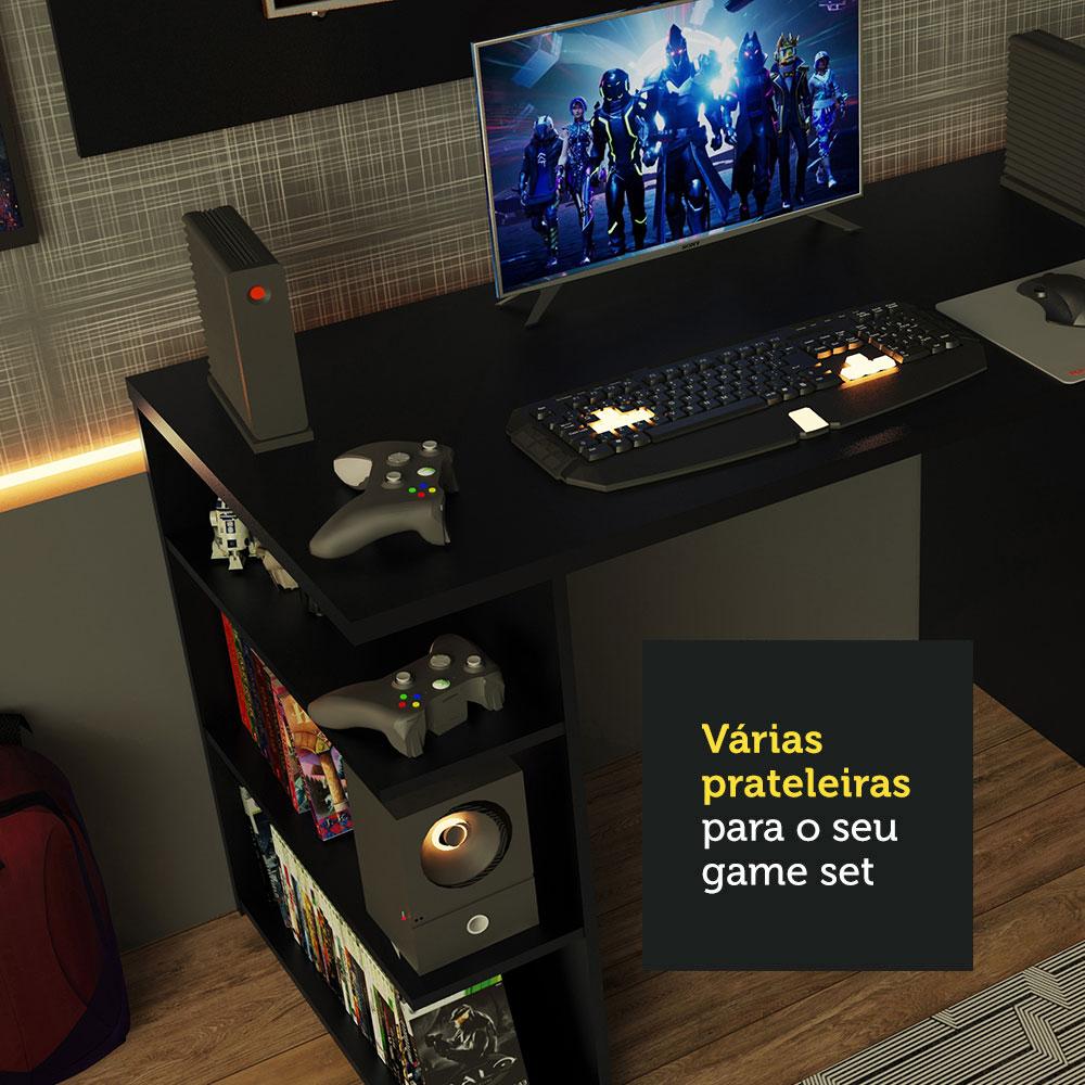 Mesa para Computador Gamer Madesa 9409 e Painel para TV até 50 Polegadas - Preto