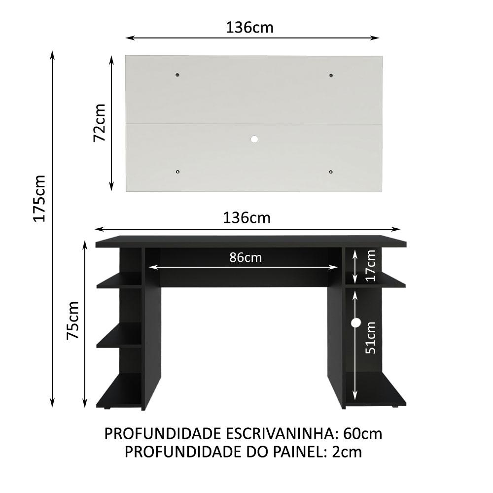Mesa para Computador Gamer Madesa 9409 e Painel para TV até 50 Polegadas - Preto/Branco