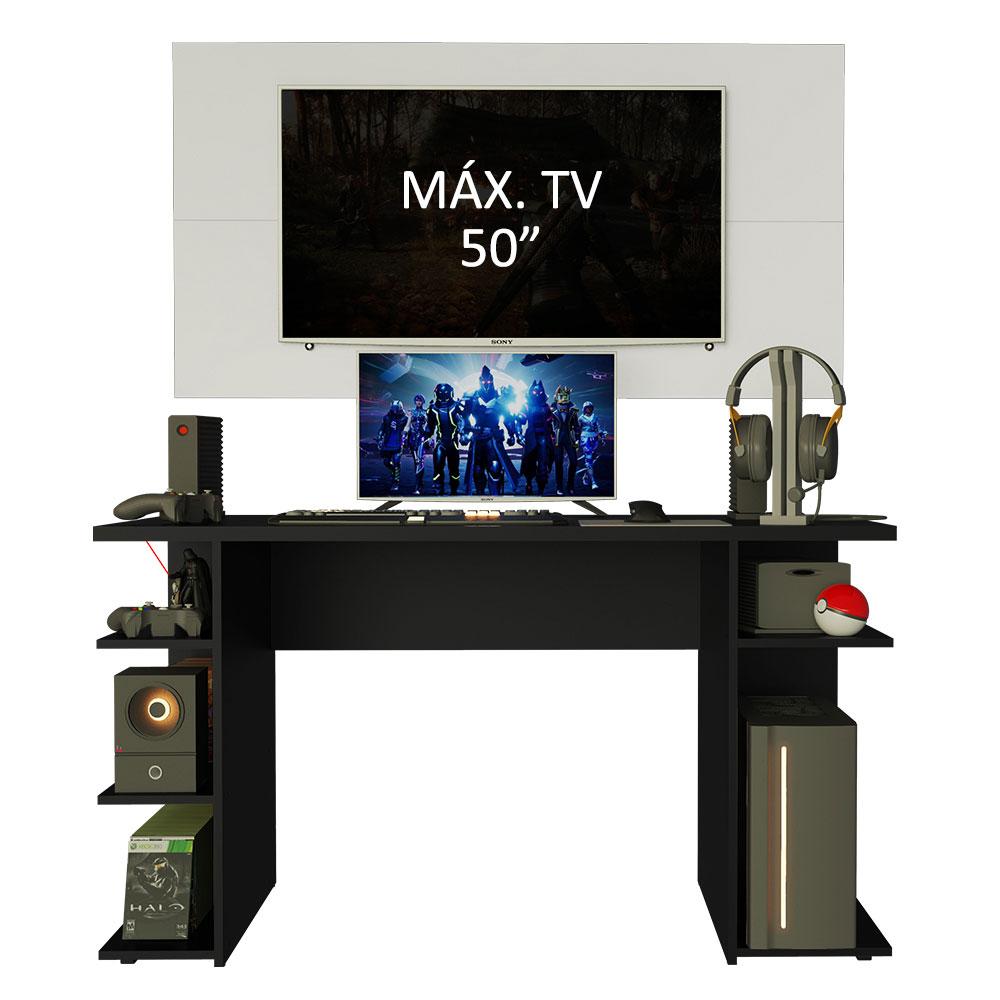Mesa para Computador Gamer Madesa 9409 e Painel para TV até 50 Polegadas - Preto/Branco