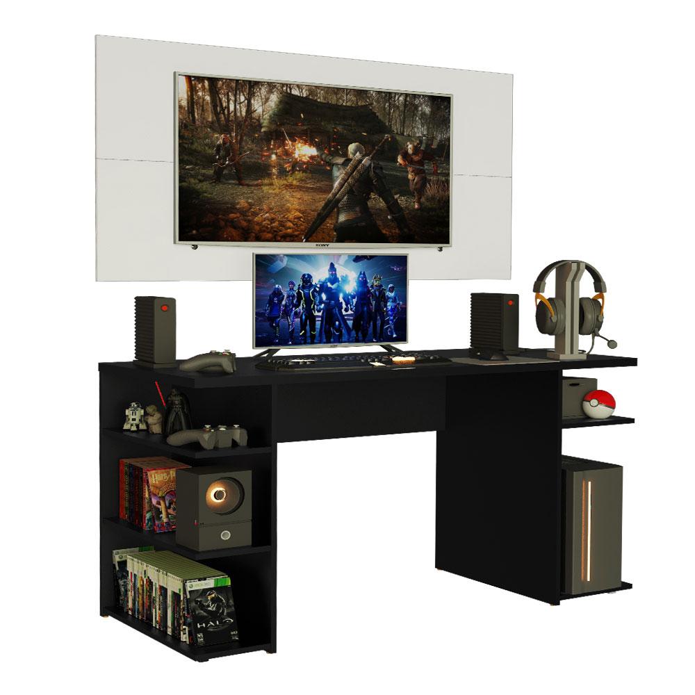 Mesa para Computador Gamer Madesa 9409 e Painel para TV até 50 Polegadas - Preto/Branco