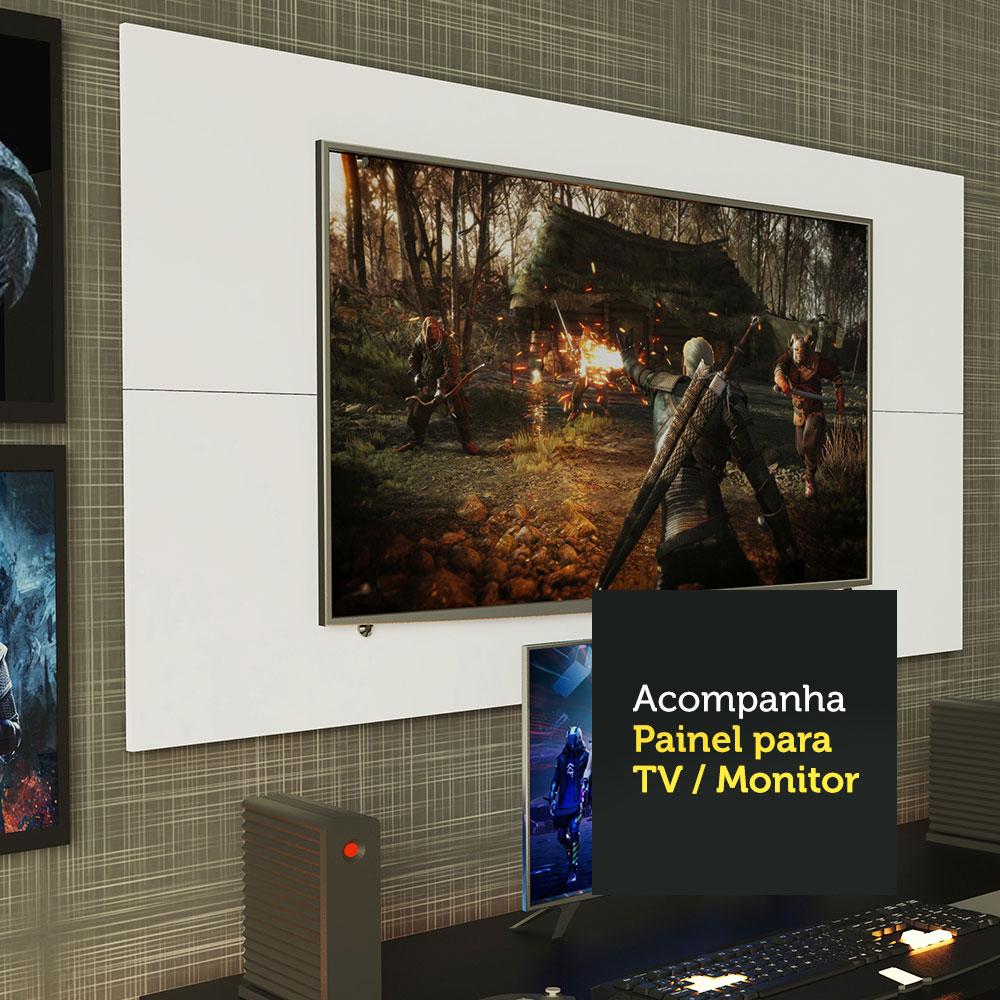 Mesa para Computador Gamer Madesa 9409 e Painel para TV até 50 Polegadas - Preto/Branco