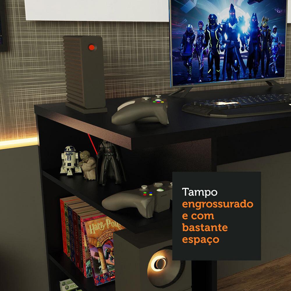 Mesa para Computador Gamer Madesa 9409 e Painel para TV até 50 Polegadas - Preto/Branco