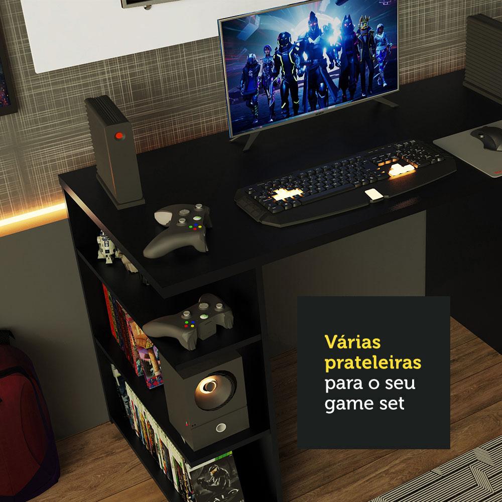 Mesa para Computador Gamer Madesa 9409 e Painel para TV até 50 Polegadas - Preto/Branco