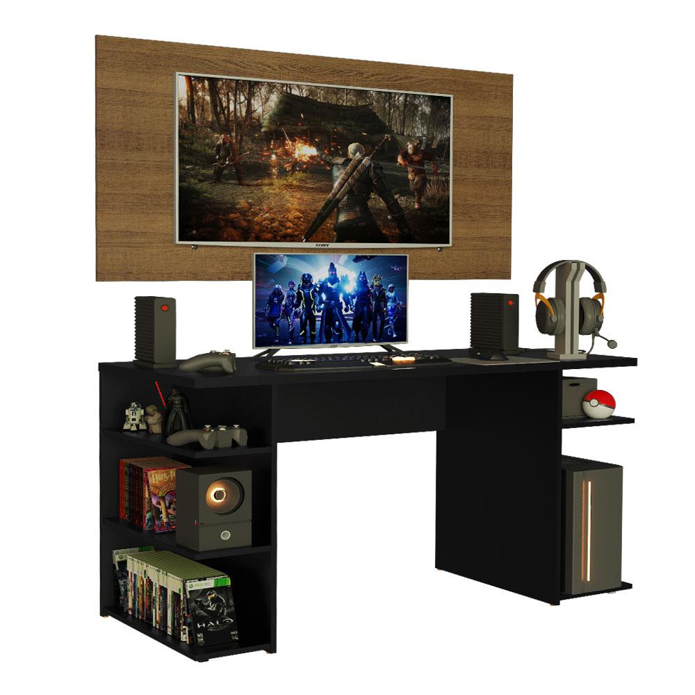 Mesa para Computador Gamer Madesa 9409 e Painel para TV até 50 Polegadas - Preto/Rustic