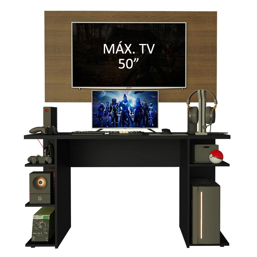 Mesa para Computador Gamer Madesa 9409 e Painel para TV até 50 Polegadas - Preto/Rustic