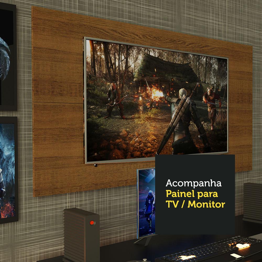 Mesa para Computador Gamer Madesa 9409 e Painel para TV até 50 Polegadas - Preto/Rustic