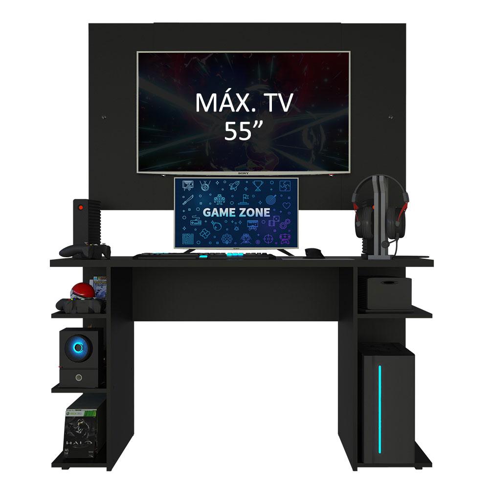 Mesa para Computador Gamer Madesa 9409 e Painel para TV até 58 Polegadas - Preto