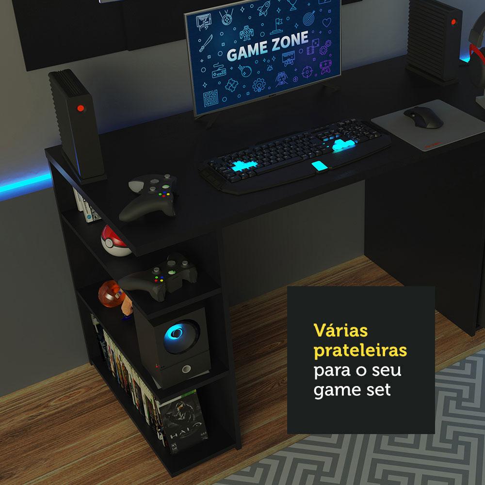 Mesa para Computador Gamer Madesa 9409 e Painel para TV até 58 Polegadas - Preto