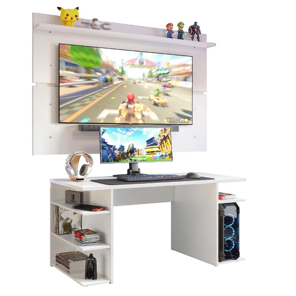 Mesa para Computador Gamer Madesa 9409 e Painel para TV até 65 Polegadas - Branco