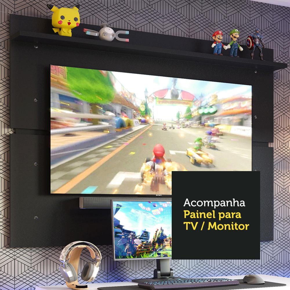 Mesa para Computador Gamer Madesa 9409 e Painel para TV até 65 Polegadas - Branco/Preto