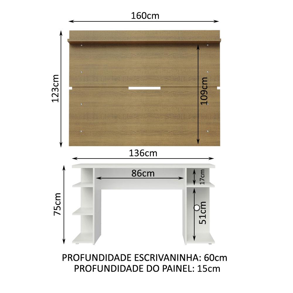 Mesa para Computador Gamer Madesa 9409 e Painel para TV até 65 Polegadas - Branco/Rustic