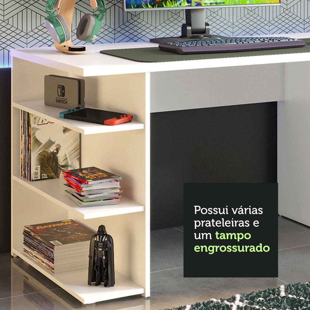 Mesa para Computador Gamer Madesa 9409 e Painel para TV até 65 Polegadas - Branco/Rustic
